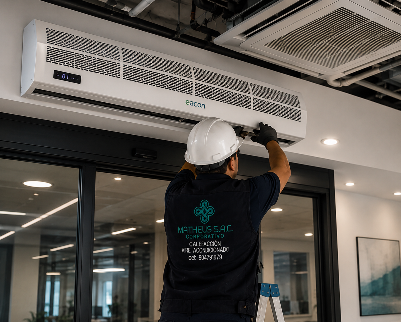 Cortina de aire instalada sobre una puerta